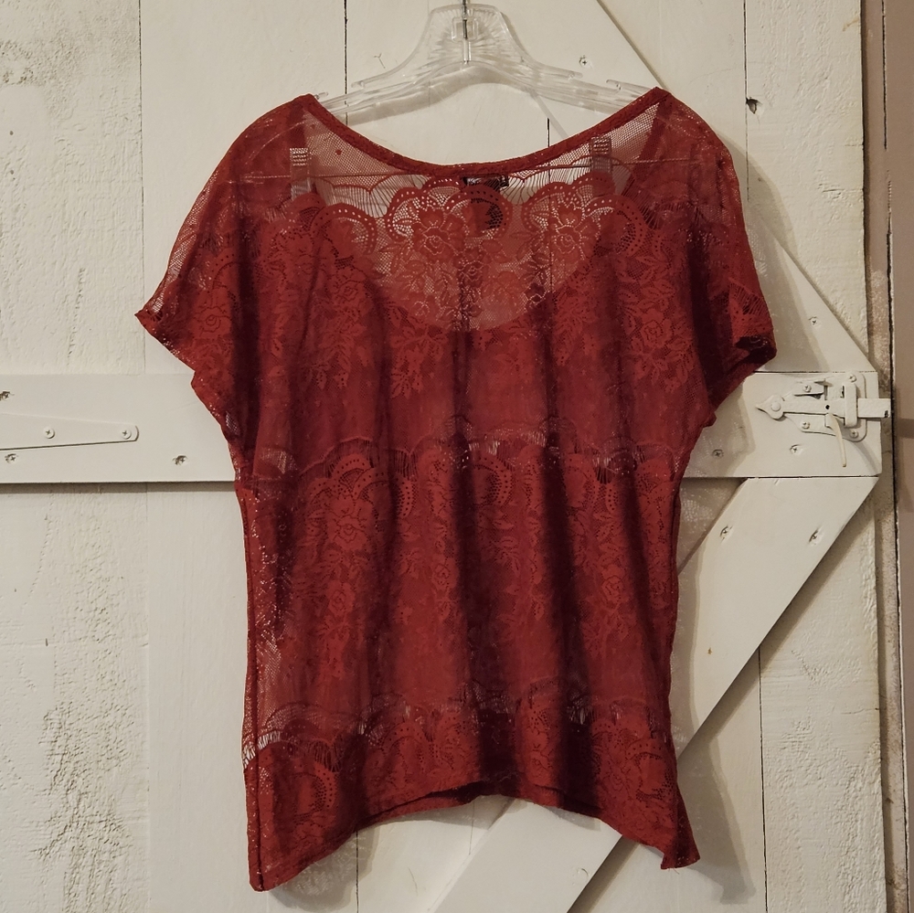 Wet Seal Sheer Lace Red Top - Picture 2 of 5